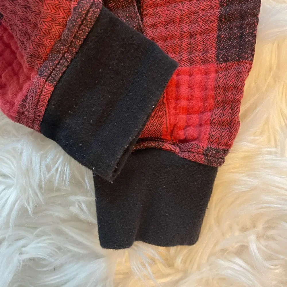 Little Unicorn Red/Black Plaid Sleeveless Zipper Onesie Jumpsuit | SZ 12-18M